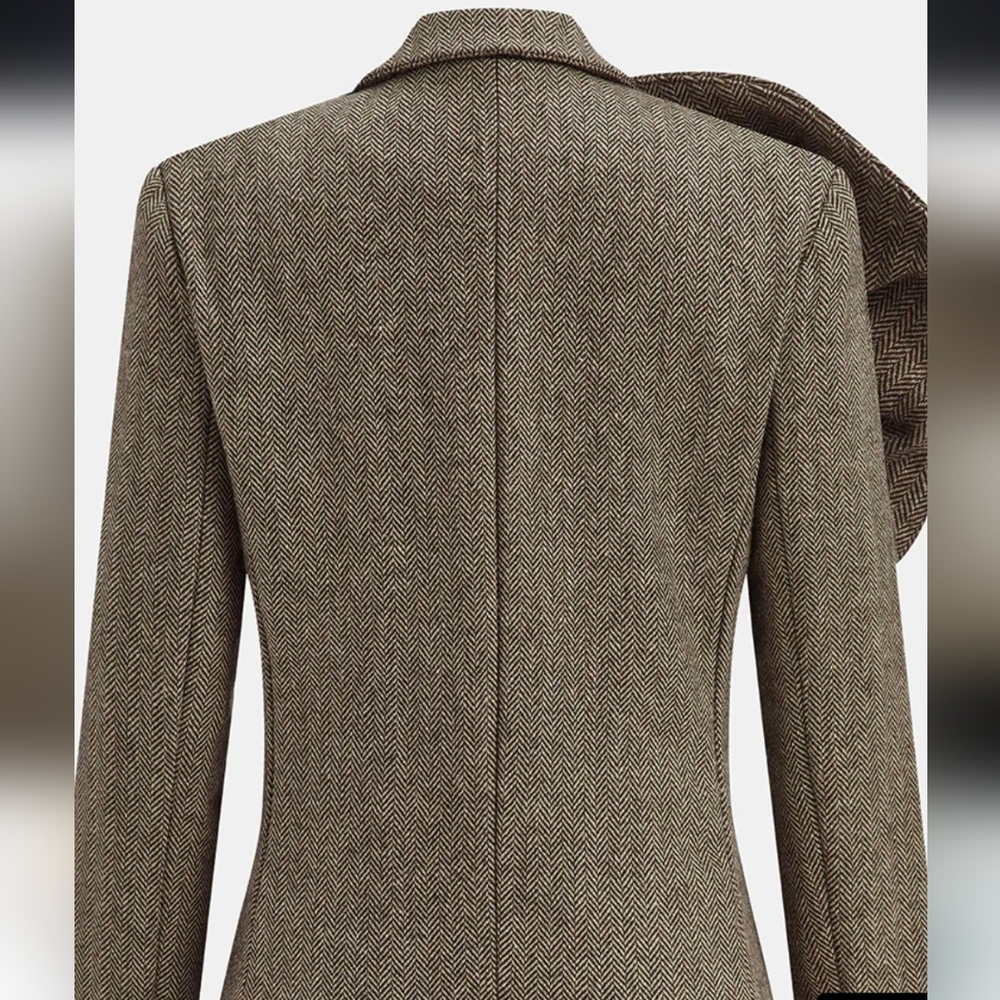 Commense Herringbone Blazer with Floral Statement Flower Accent Detachable L NWT - Picture 3 of 4